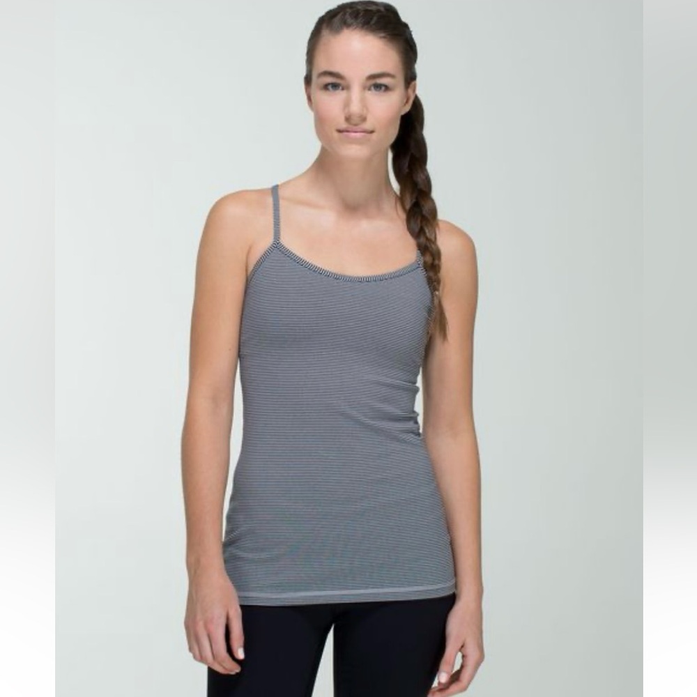 Lululemon Power Y Tank *Luon Tonka Stripe Black Grey Sporty Yoga Lulu Size 8